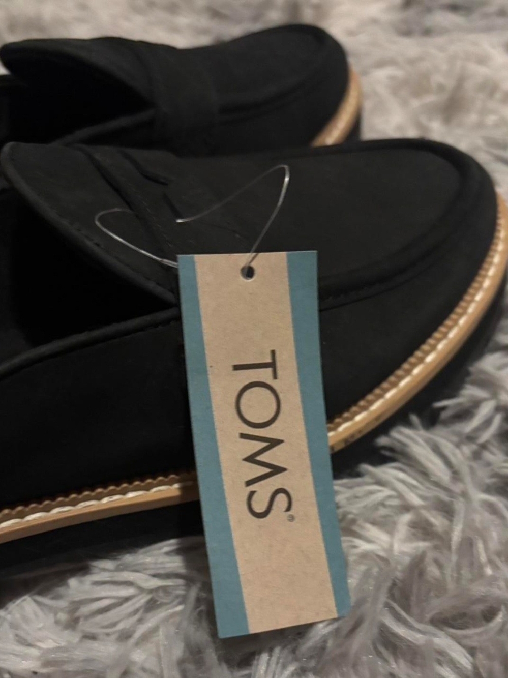 NWT TOMS Black Slip-On Penny Loafer Mule with Tan Trim - Picture 4 of 8